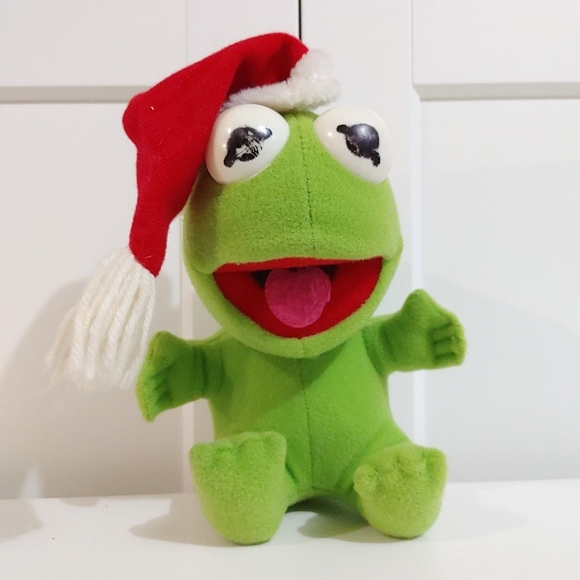 Muppet Babies Santa Hat Kermit Plush Doll Vintage 1987 Christmas Henson - Picture 1 of 10